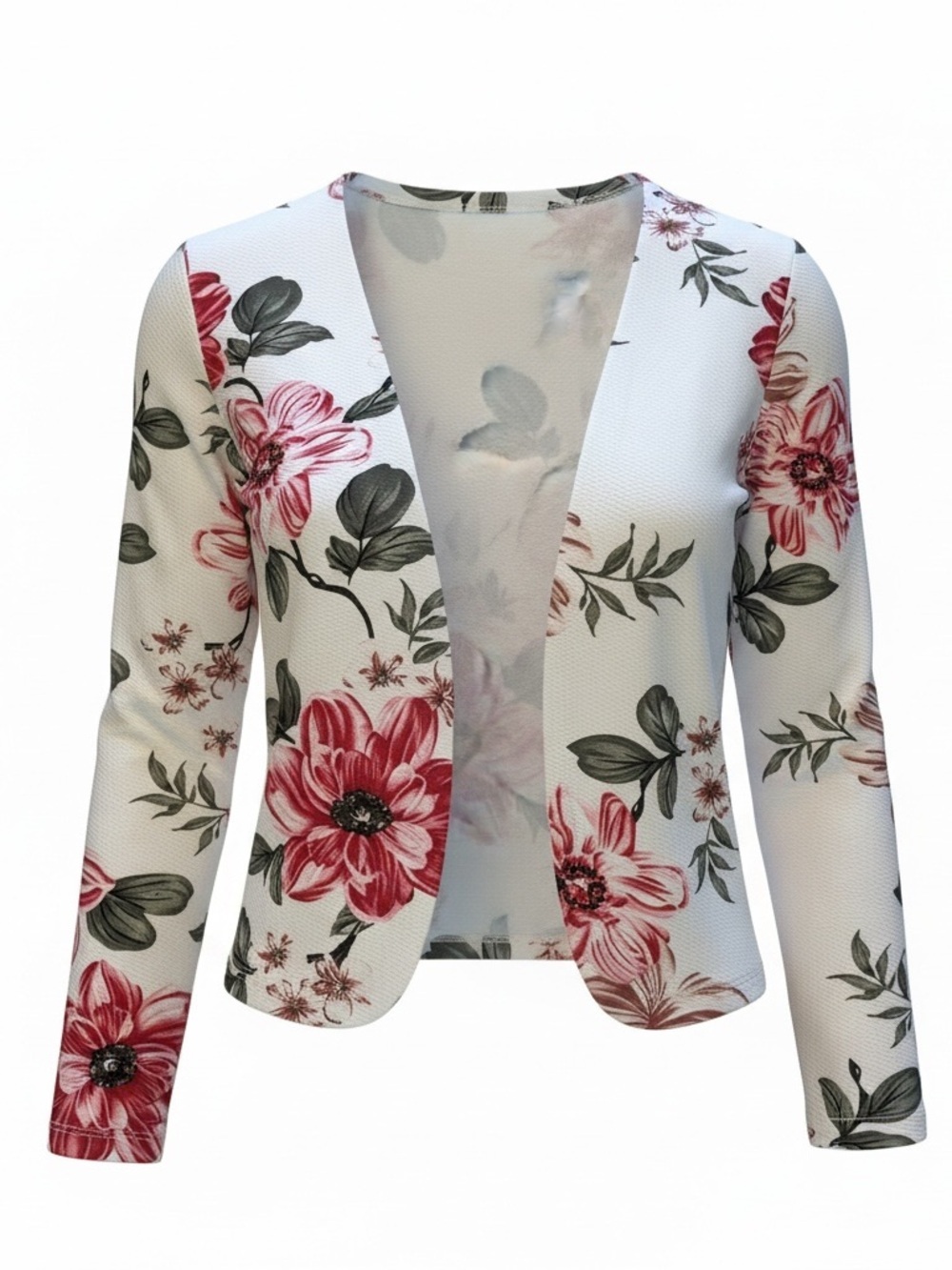Women’s Floral Open Front Cardigan White Pink/Red Size Medium Polyester